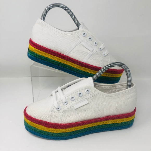 NEW‎ Superga Unisex Fantasia Rainbow Sneakers White Platfrom 37 W 6.5 M 5 5 - Picture 2 of 12